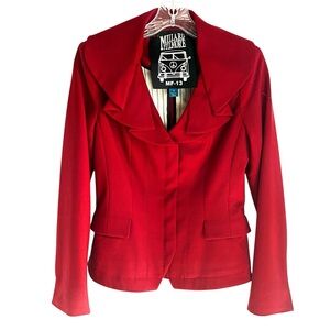 Anthropologie Millard Fillmore MF-13 Red Ruffled Collar Blazer Jacket Size Small